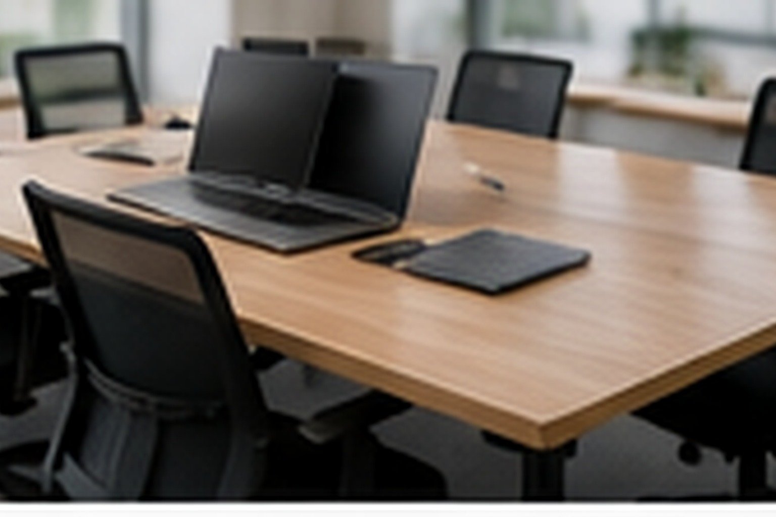 Modern Norwich business office with professional laptop and monitor, subtle Norfolk city atmosphere without landmarks or text.